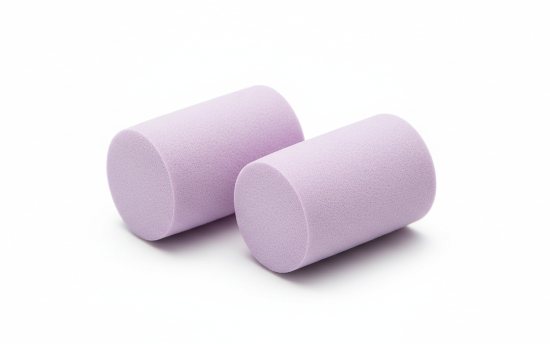 Generic purple foam earplugs, product illustration