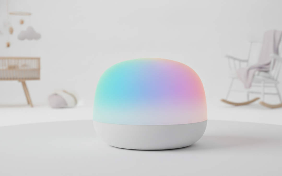 Generic sound machine with colorful night light dome, product illustration