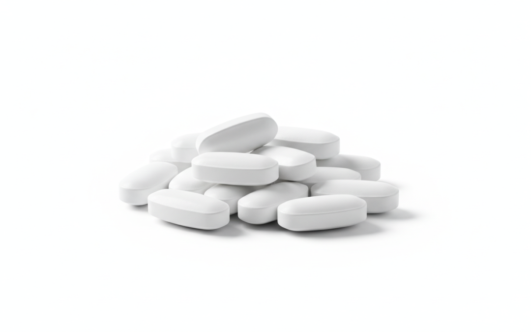 Generic white oval capsules, product illustration