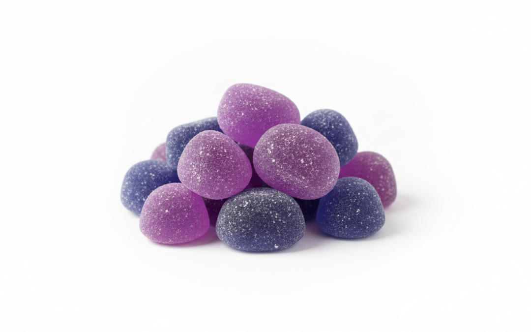 Generic purple gummy vitamins, product illustration