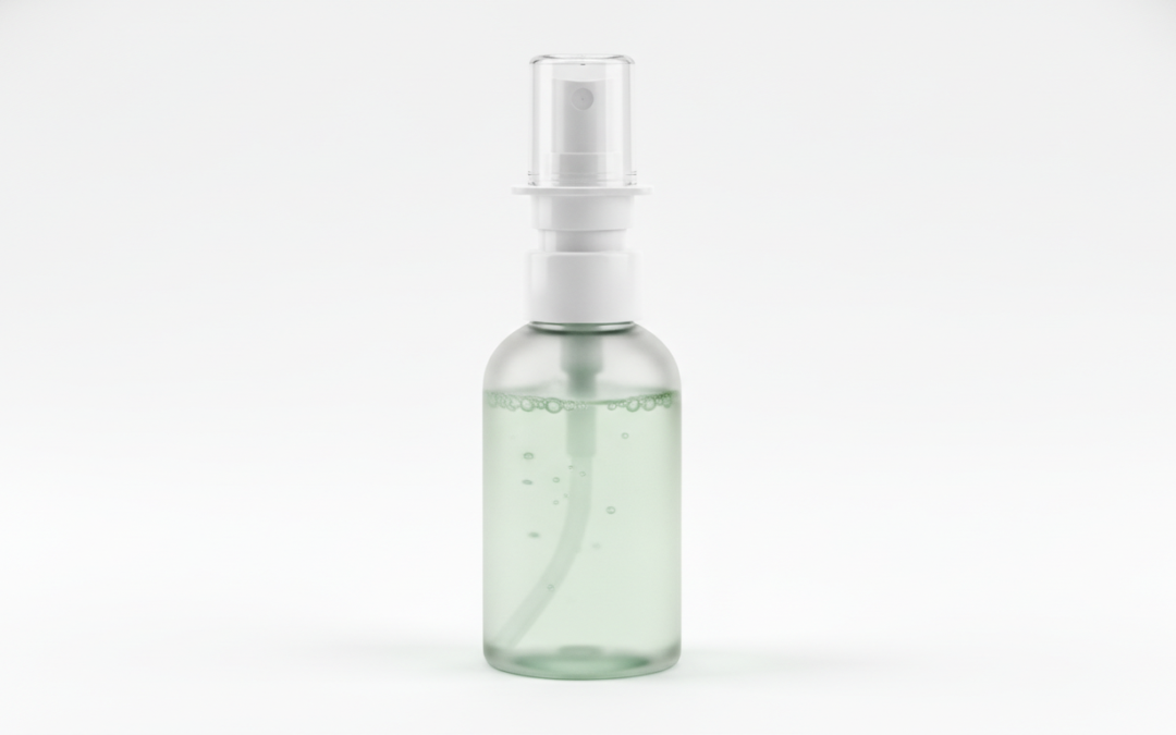 Generic saline nasal spray bottle, product illustration
